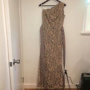 Champagne Lace One Shoulder Evening Gown